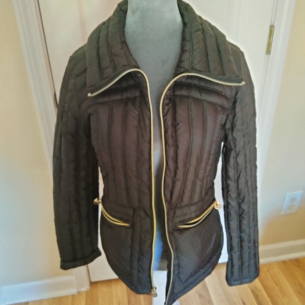 Michael Kors packable Black Puffer Jacket with Gold Accents